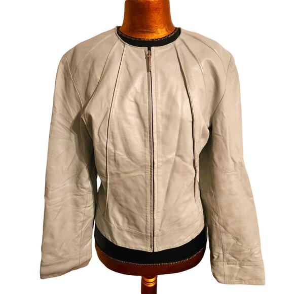 Sienastudio Blue Mint Green 100% Fitted Leather Jacket Coat Zip Front Size 12 - Picture 4 of 7